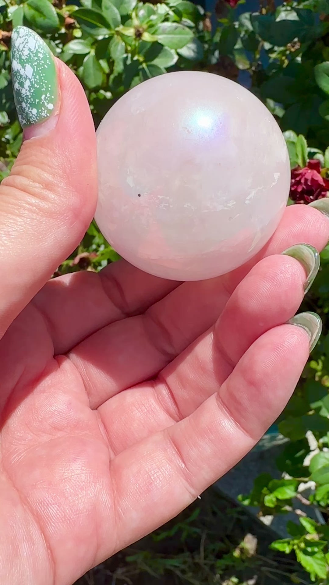 Dazzling Aura Coated Rose Quartz Sphere 44.9mm - A Mesmerizing Blend of Love and Healing Energy for Home or Office Decor