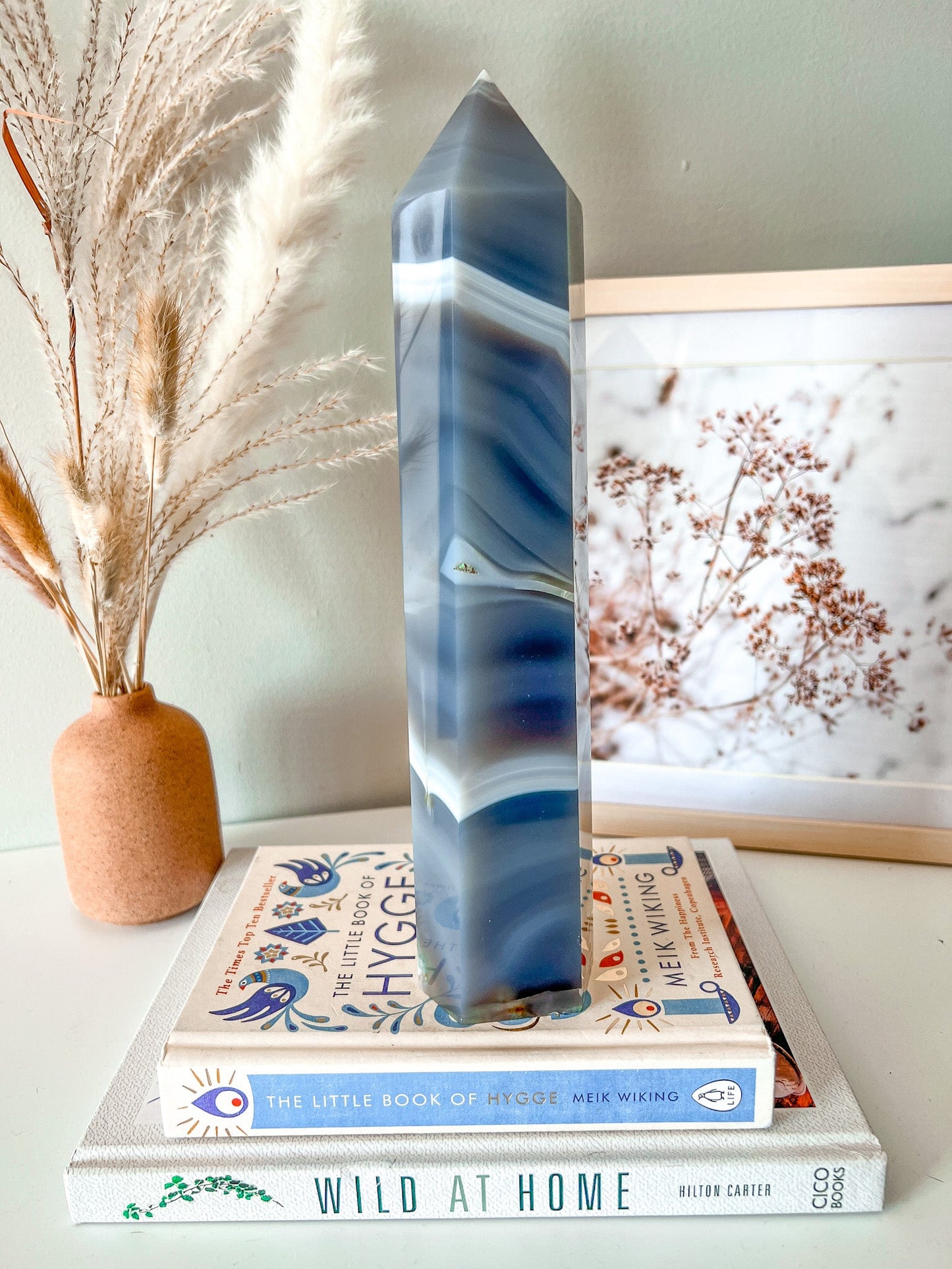 Dark Blue Flower Agate Tower