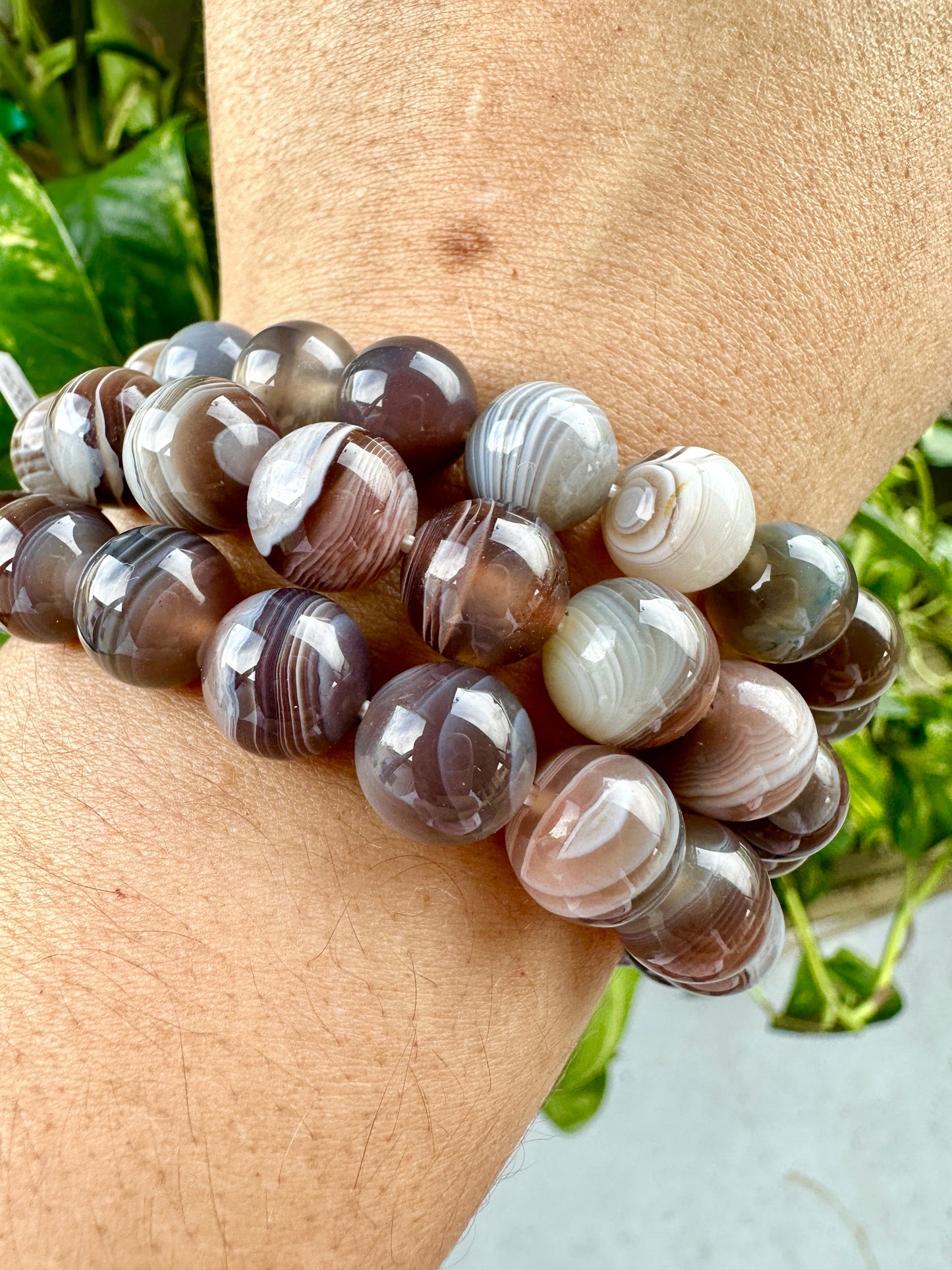 Botswana Agate Bracelet 10mm Beads - Elegant Natural Stone Jewelry for Healing and Fashion, Perfect Gift for Mindfulness